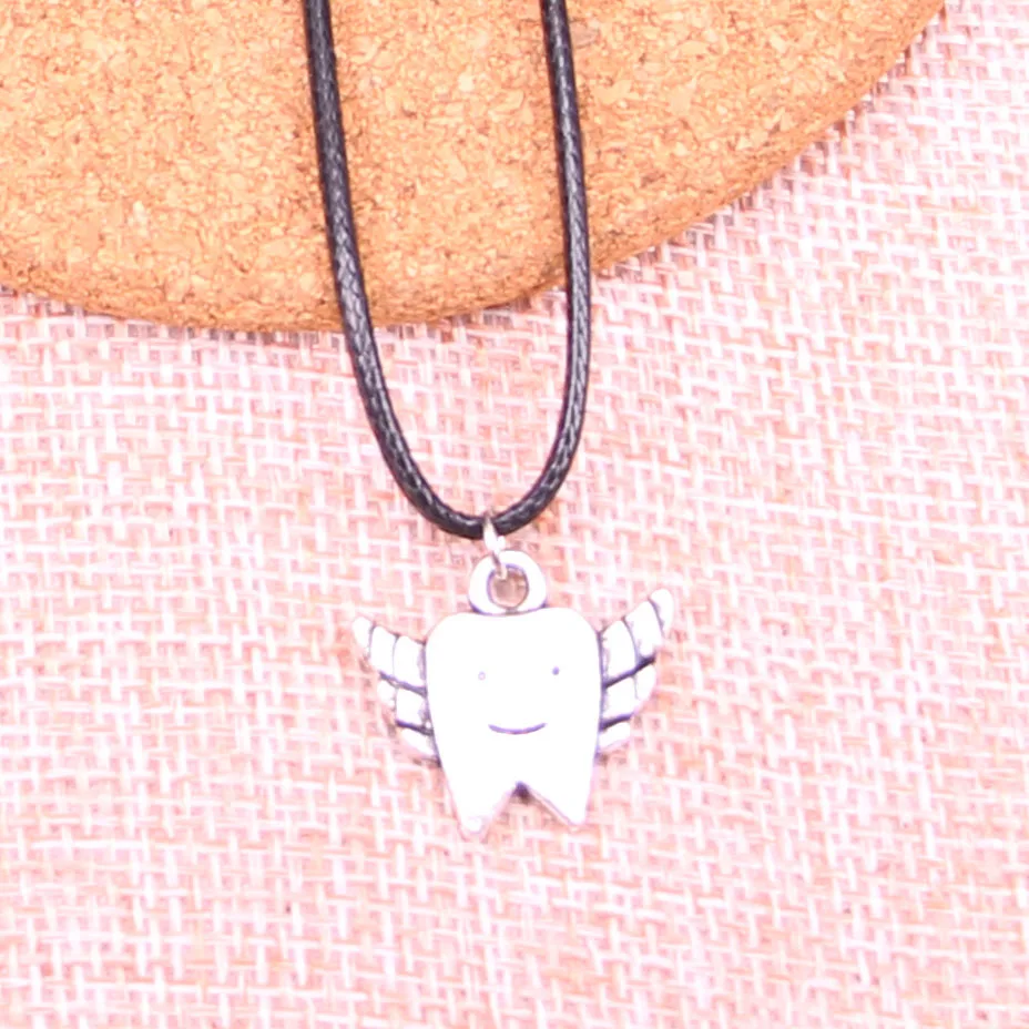 Подвеска зуб 20 шт. подвеска серебряного цвета под старину кожаная цепочка