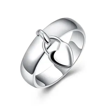 Женское кольцо с серебряным покрытием и замком в виде сердца|silver plated rings|ring forrings for