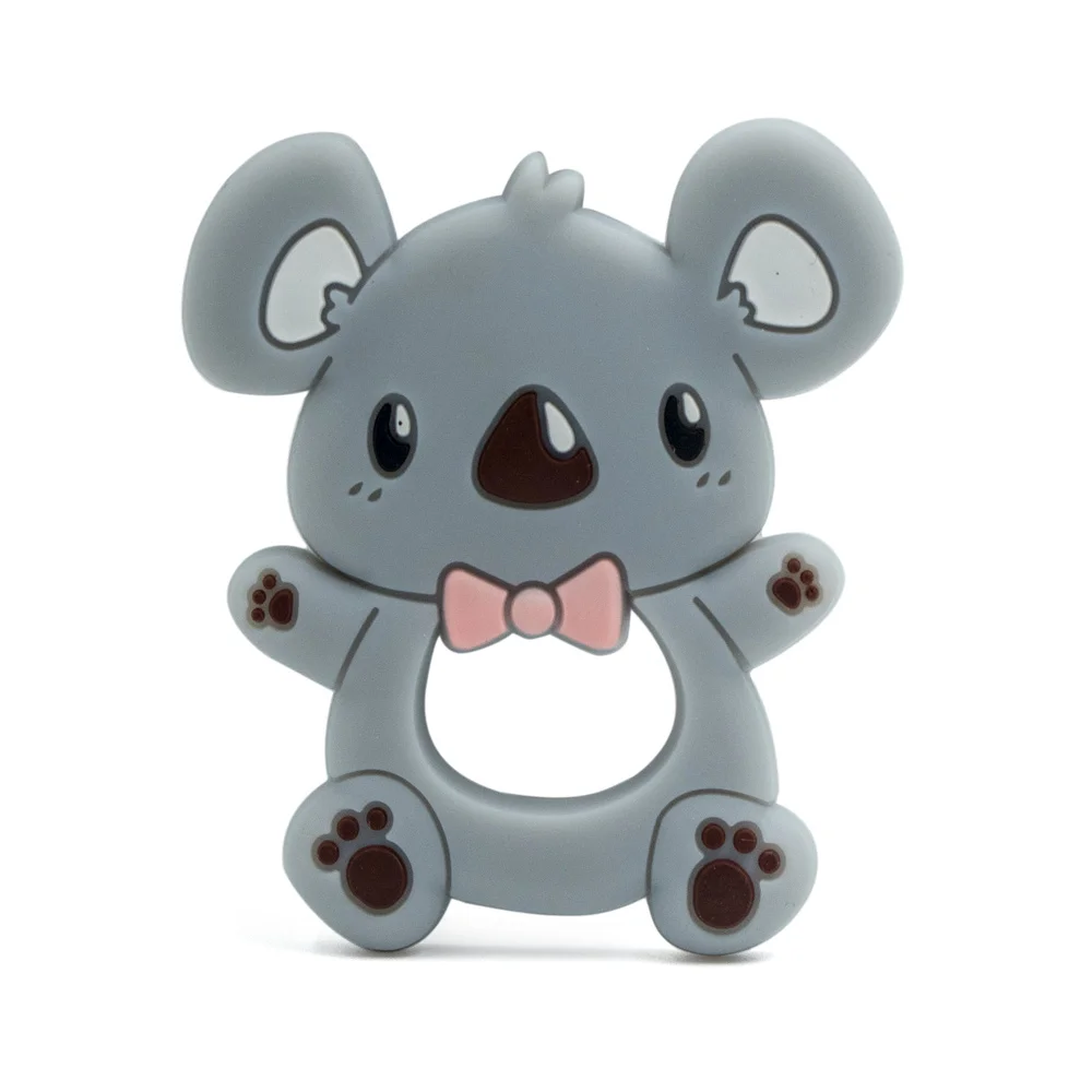 light gray 1 шт., силиконовый Прорезыватель для зубов, животное, серая коала, бусина, пищевая, без бисфенола, для прорезывания зубов, жевательные подвески, силиконовый прорезыватель, бусина, игрушка в подарок - Цвет: light gray
