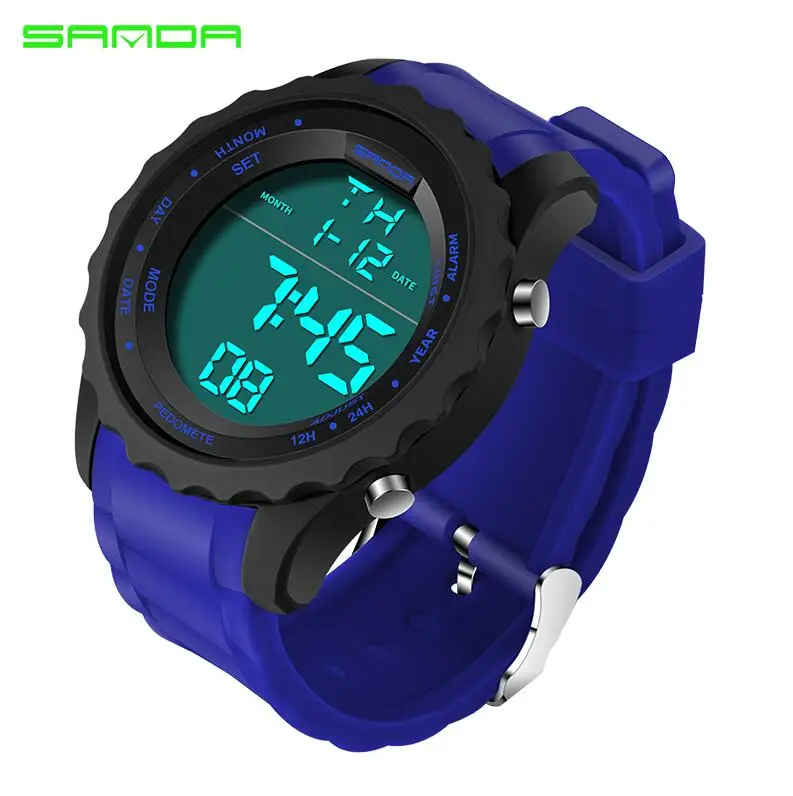 Blue SANDA новая модель спортивные часы мужские наручные часы модные цифровые светодиодные армейские часы Популярные водонепроницаемые часы для мужчин - Цвет: Blue