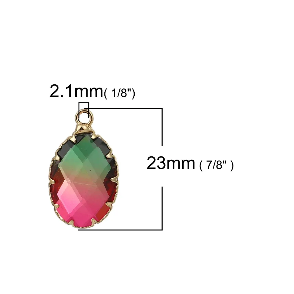 Подвеска DoreenBeads из меди и стекла овальная позолоченная оправа розовые красочные