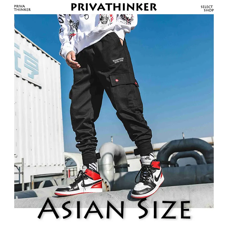 Black(Asian Size) Privathinker Joggers Ankel-length камуфляжные штаны мужские японские спортивные штаны с карманами мужские корейские штаны спортивные штаны в стиле хип-хоп 4XL - Цвет: Black(Asian Size)