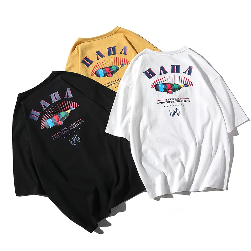 Мужская хлопковая футболка Ins модная уличная с коротким рукавом 3 вида цветов