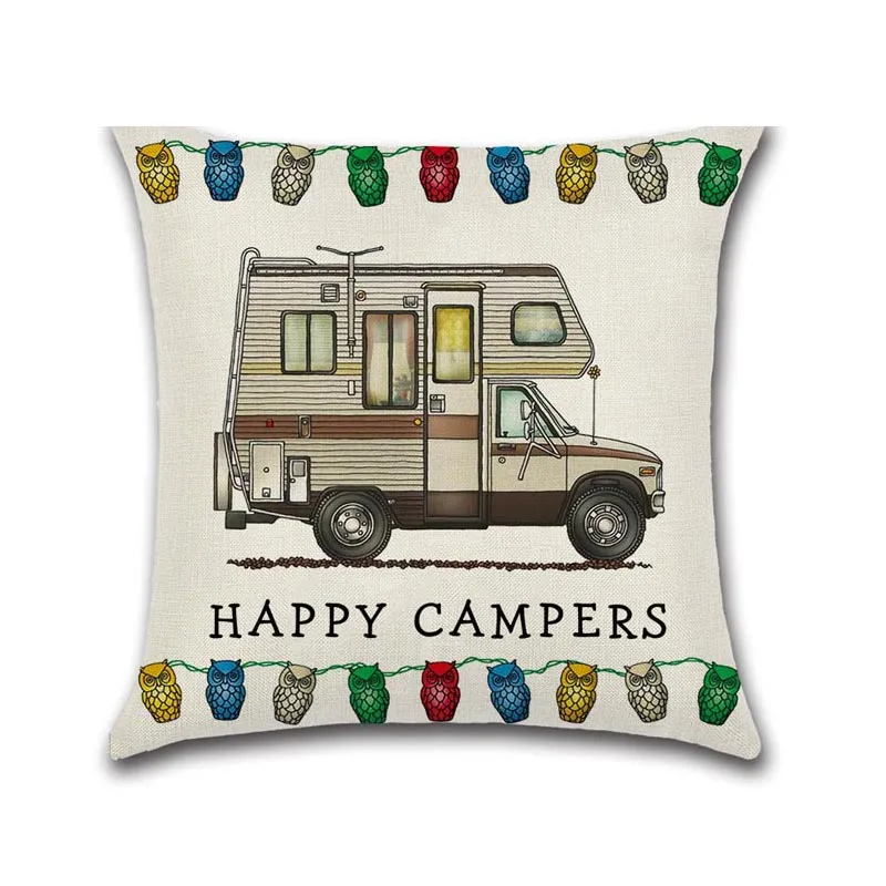 Happy Campers Автомобильная наволочка из хлопка и льна для дивана домашняя