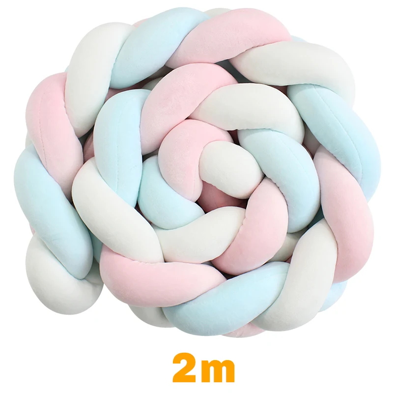 Pink Blue 2m 200 см длина Детская кровать бампер чистый цвет плетение плюшевый ребенок защита для кроватки для новорожденных украшения детской комнаты - Цвет: Pink Blue 2m