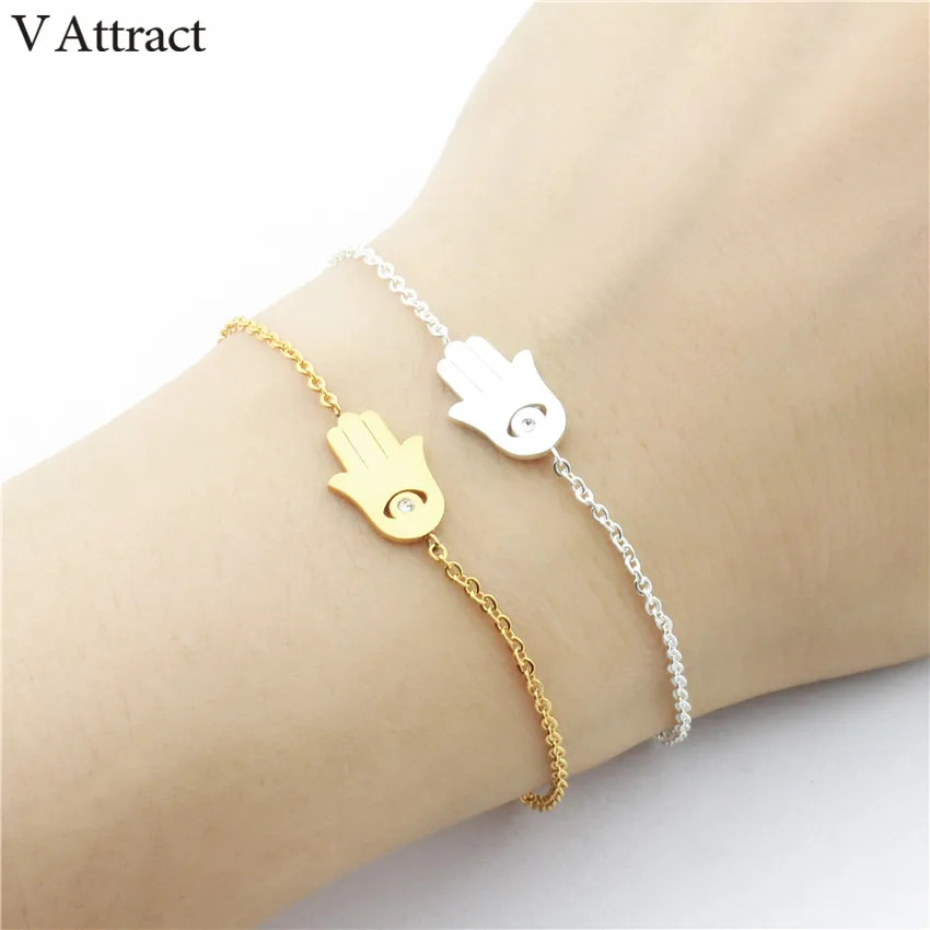 V Attract 2017 Religion Jewelry Vintage Crystal Evil Eye Bracelets Women Stainless Steel Chain CZ Hamsa Hand Pulseira Masculina | Украшения