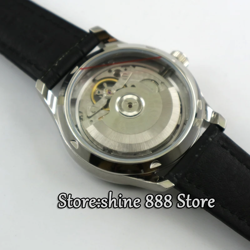 

Parnis 43mm power reserve white dial Black strap movement ST2505 Automatic movement Men's watch