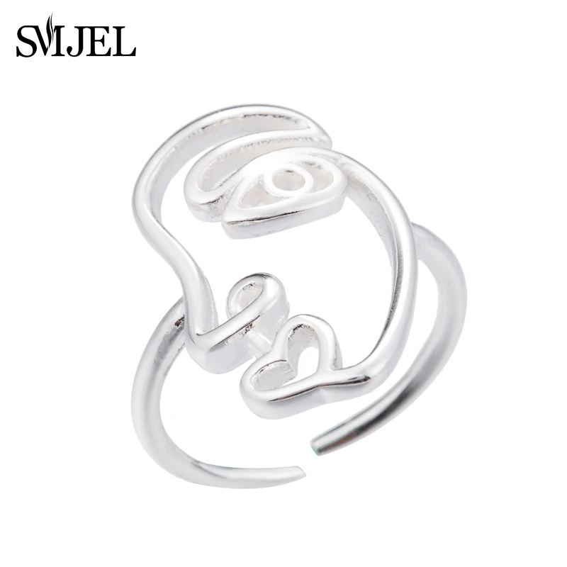 SMJEL новый Этнический проволочный полый человеческий лицо кольца для женщин