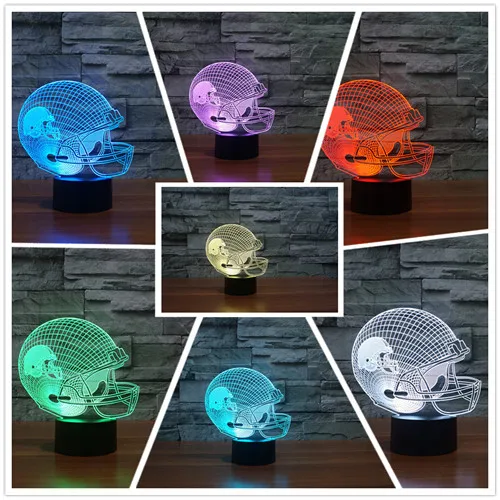 Нфл Логотип Футбольный Шлем 3D Свет 7 Цветов изменяя свет Ночи для Детей Спальня