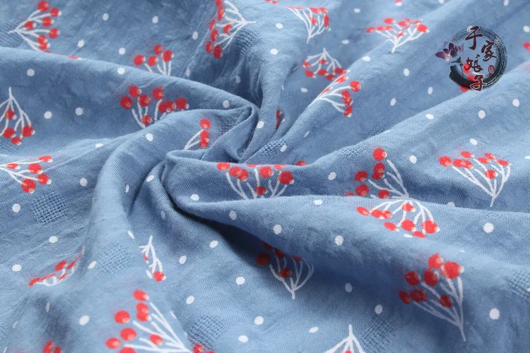 summer blue small red Fruit soft fabric Retro style Calico plain cotton for DIY cloth shirt Bag 1 order=1meter | Дом и сад