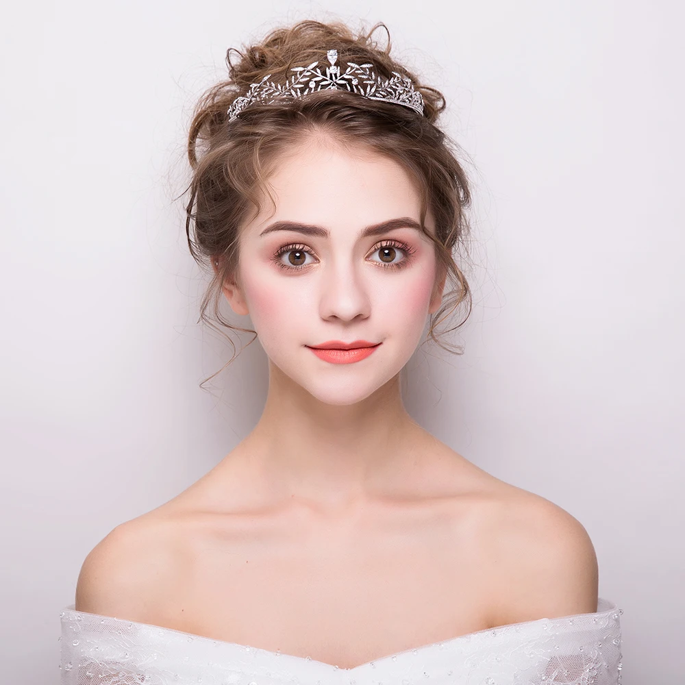 Princess Crown Tiara Micro Inlays Zircon Leaves Design Coronet Bridal Wedding Headpieces Hairbands Jewelry Women Party Headdress | Украшения