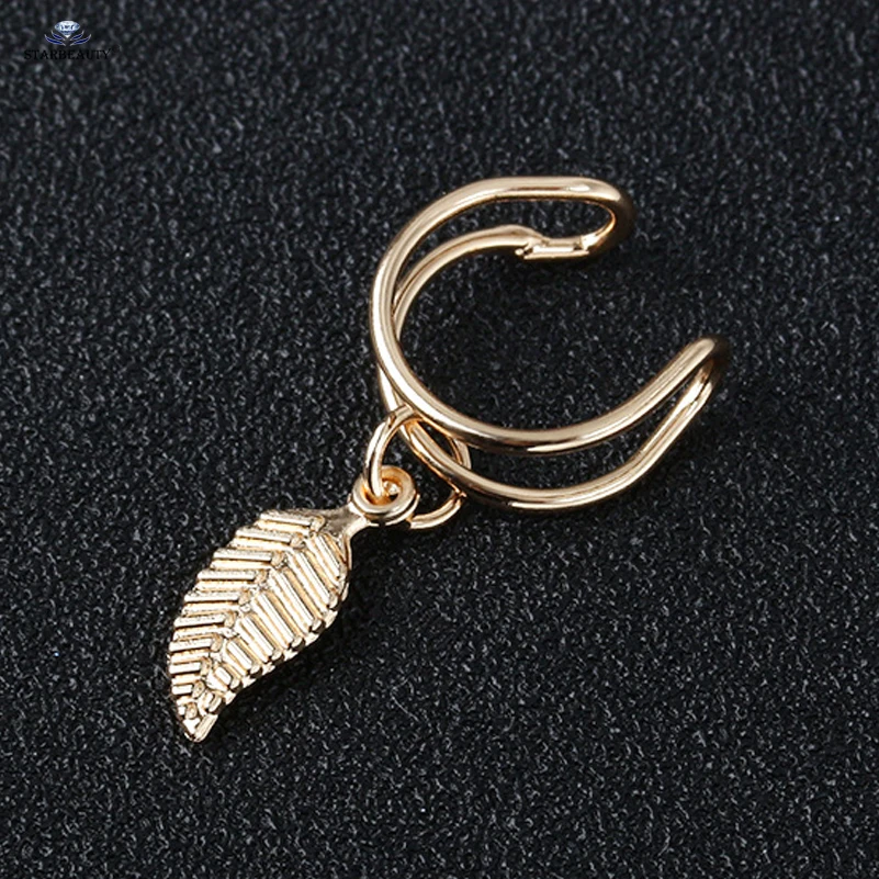 2 шт/комплект Винтаж вырезанный лист Nonpierced поддельные серьги спиральные украшения для пирсинга ореха поддельный пирсинг козелок уха серьги-каффы кольцо в нос имитация