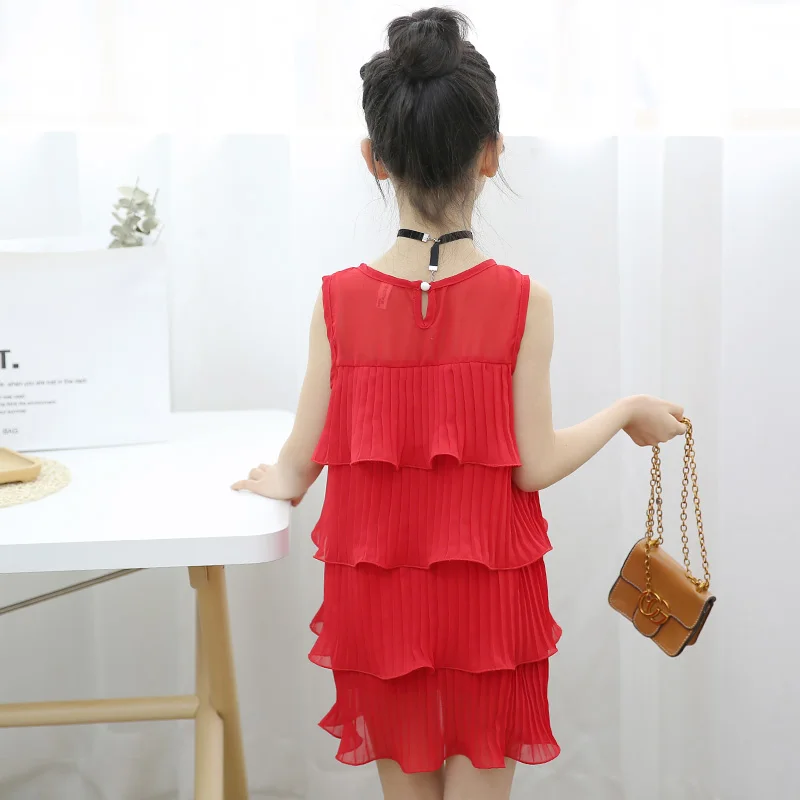 Платья для девочек 2018 Летнее Детское шифоновое платье без рукавов классное