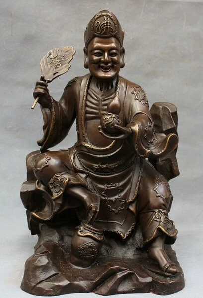 

Bi002210 15 "Китайский чистый Бронзовый буддийский Arhat Тыква вентилятор Fo JiGong Chai Gong фигурка монаха