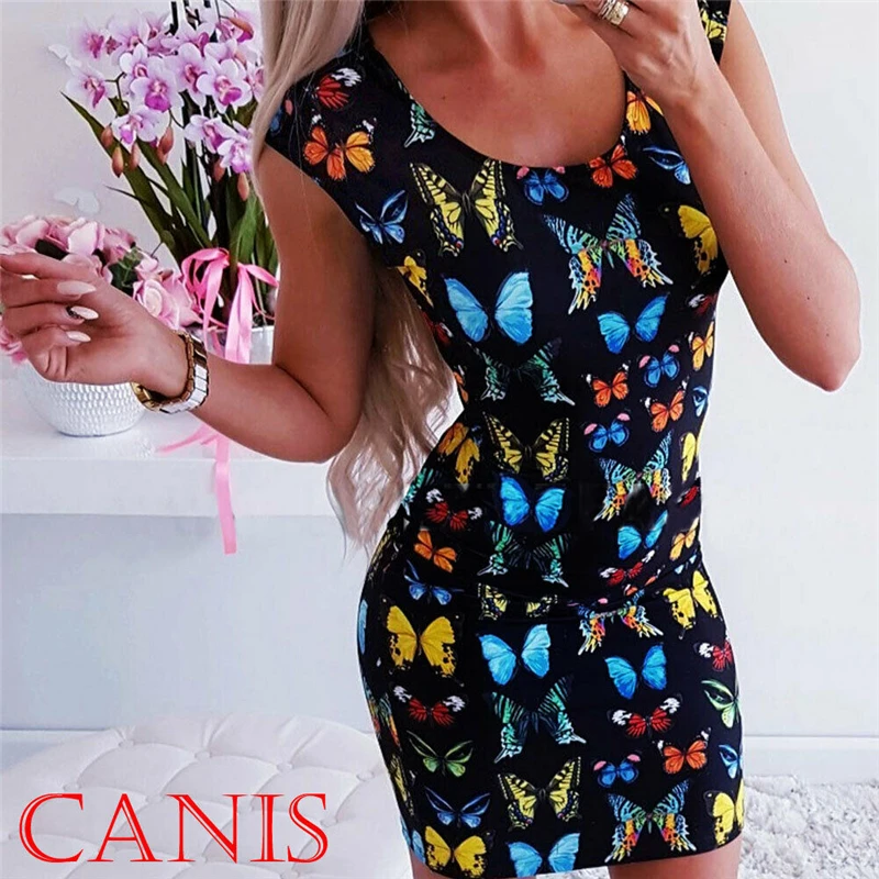 

Sexy Women Summer Bandage Mini Dress Sleeveless Ladies Butterfly High Waist Package Hip Dress Casual Sundress
