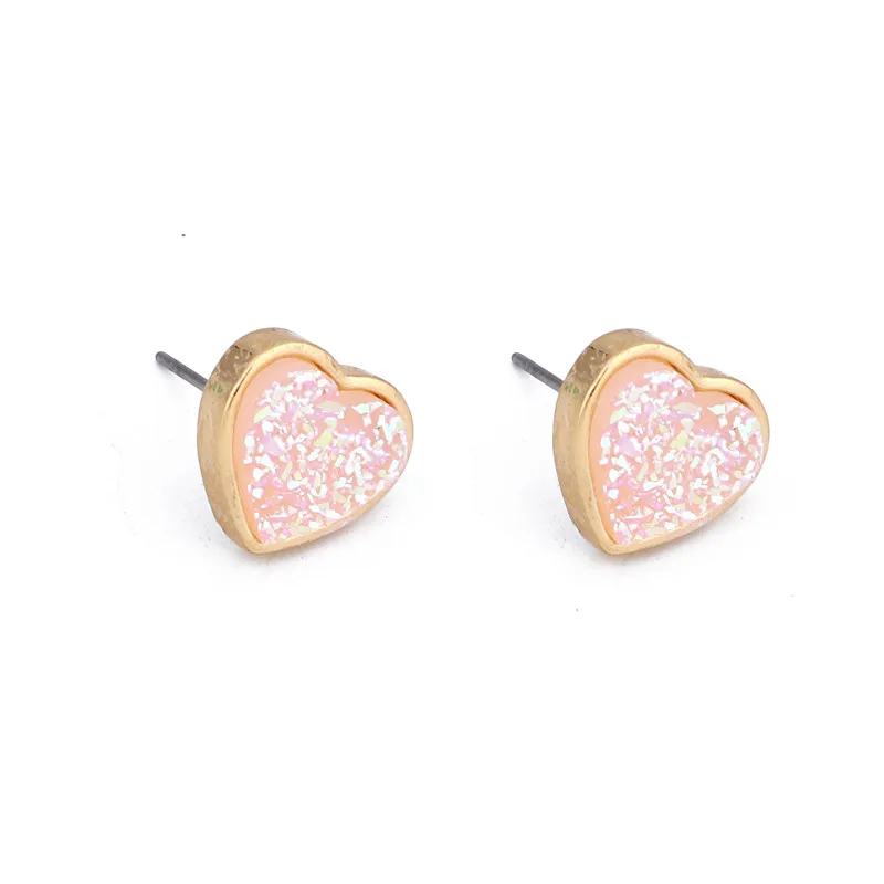 Dayoff Fashion Pink Love Heart Earings for Women Jewelry Fake Druzy Stone Resin Stud Earrings Earstuds arracadas de mujer E585 | Украшения