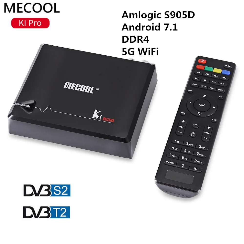 ТВ приставка Mecool KI PRO Android 7 1 четырехъядерный процессор Amlogic S905D 64 бит DVB T2 S2 2 Гб DDR4 16