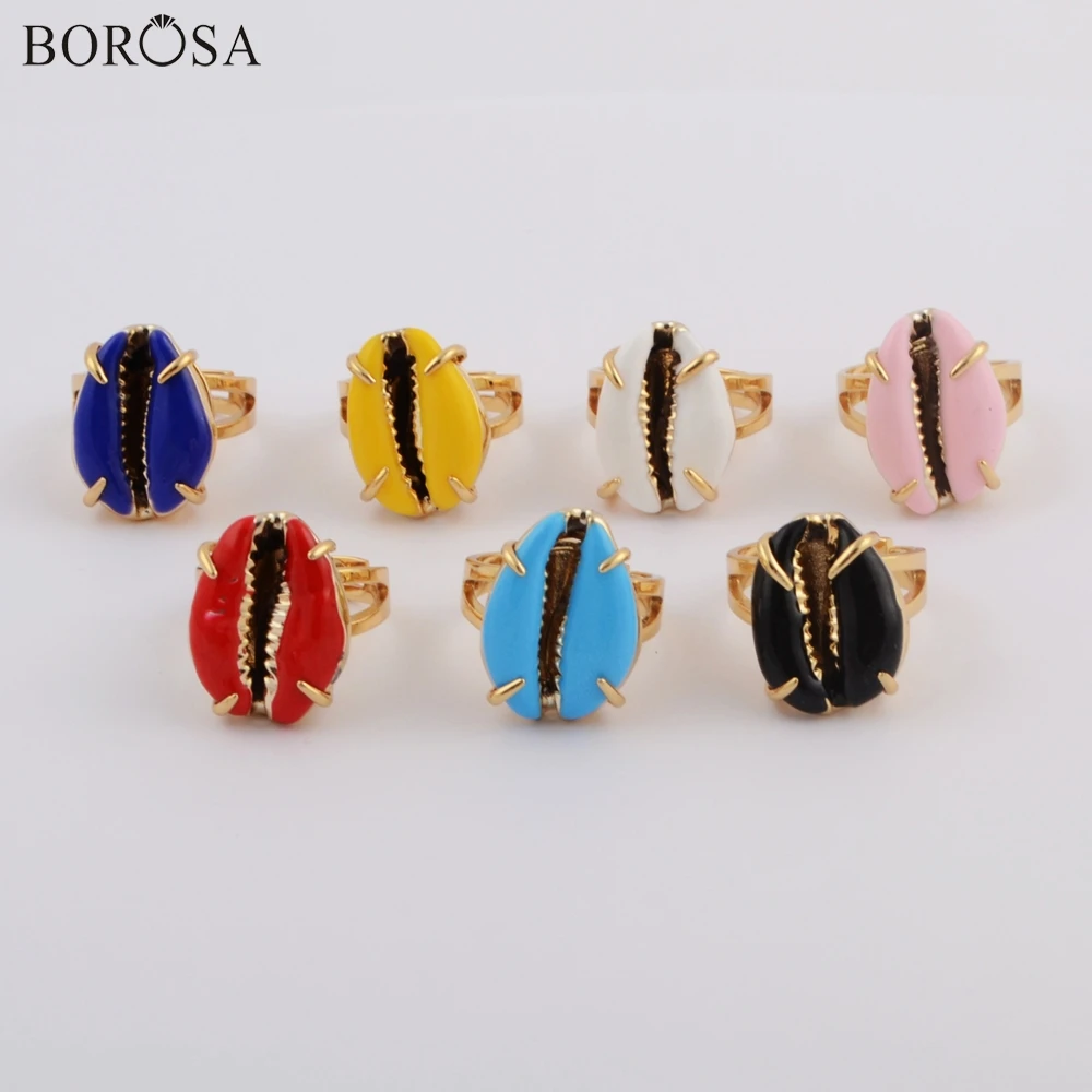 

BOROSA Shell Jewelry 5/10PCS Gild Claw Natural Cowrie Shell Ring Rainbow Shell Size 7.0~8.0 Adjustable Rings Lady Jewelry ZG0419