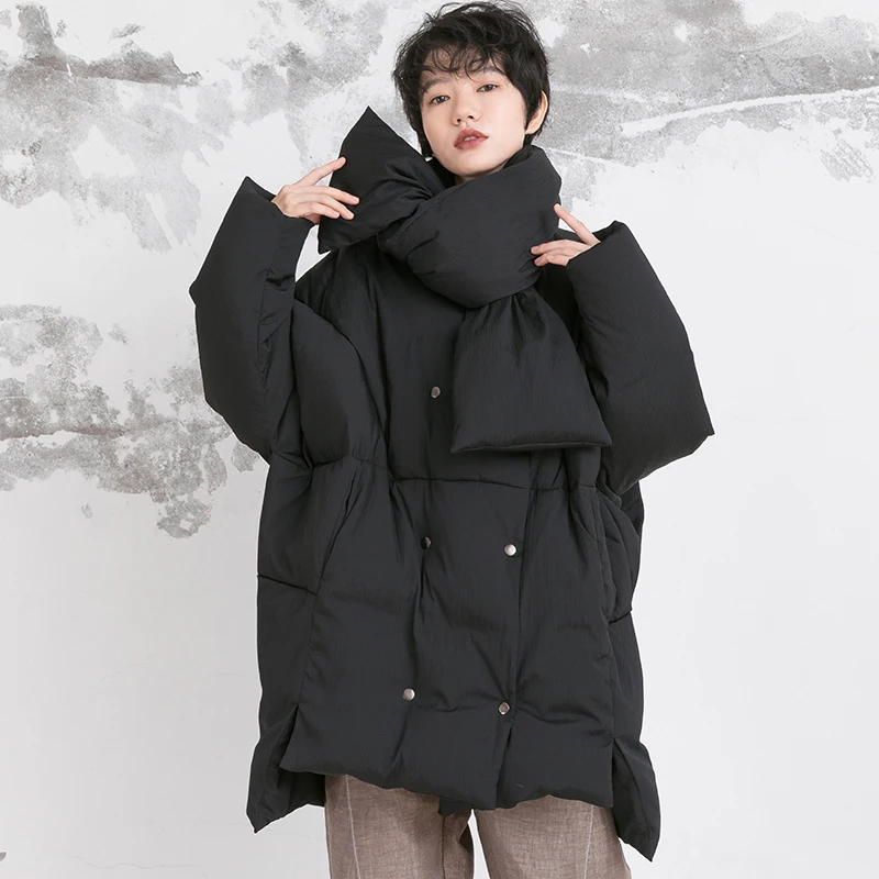 IRINAY212 Новая коллекция с шарфом двубортный oversize Асимметричный Зима белая утка подпушка куртка пальто для женщин