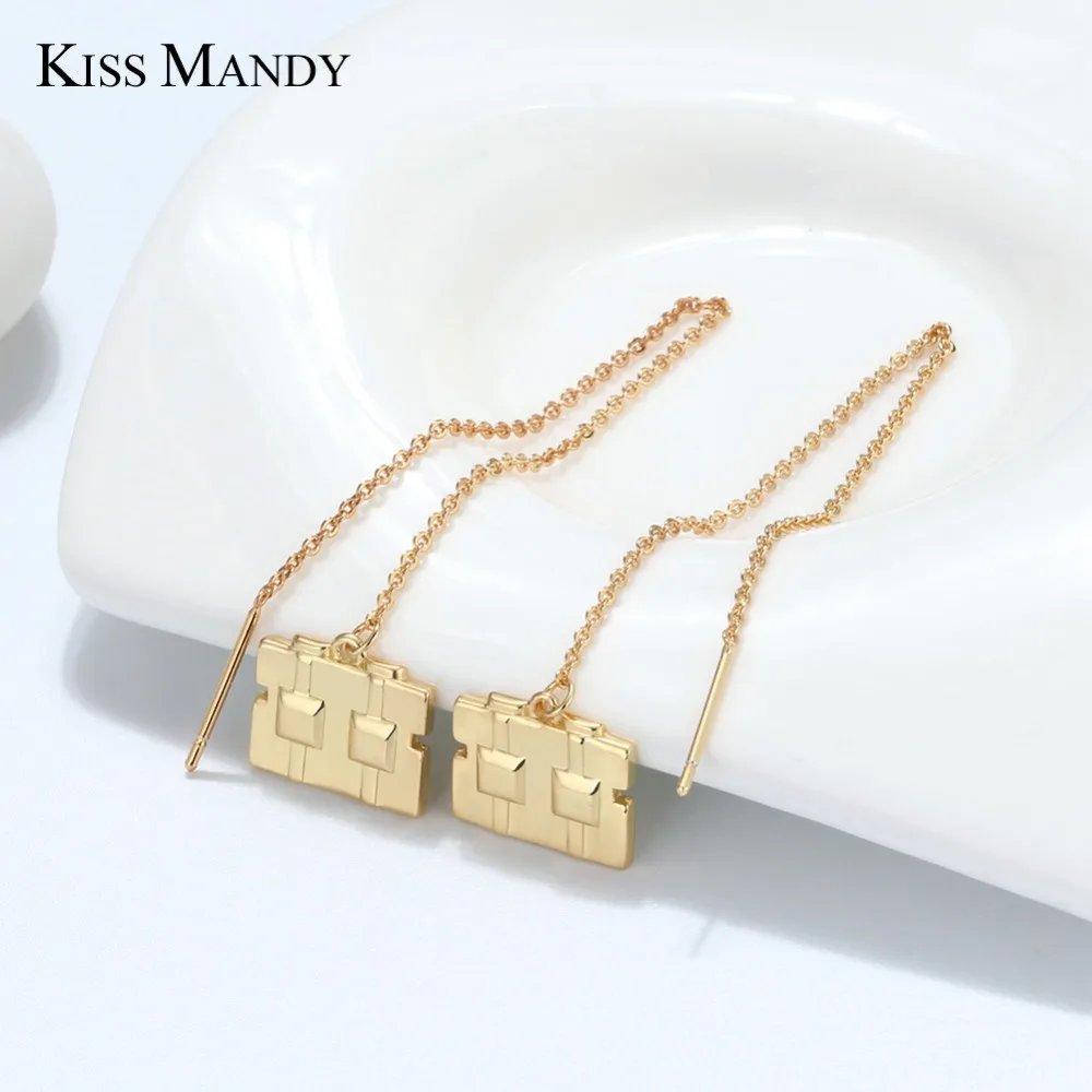 Женские Геометрические мини сережки подвески KISS MANDY с полой квадратной золотой