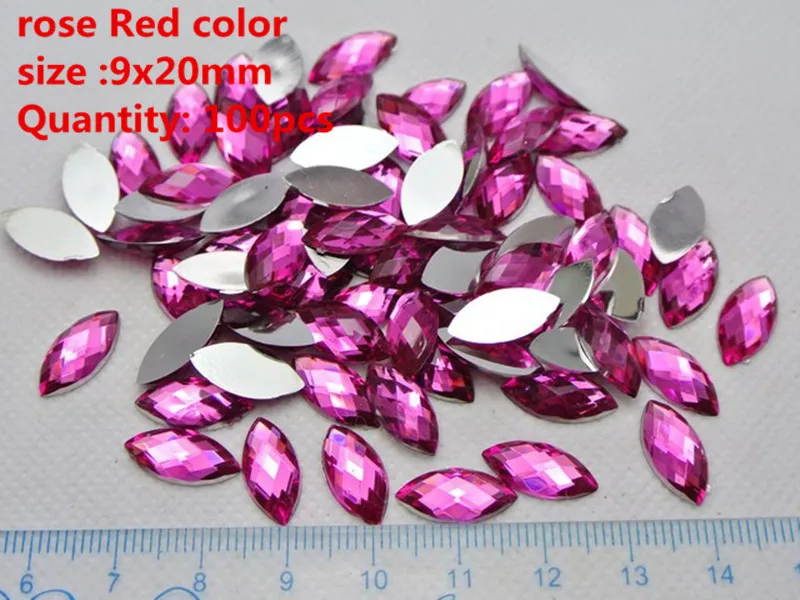 9x20mm 100pcs 100 шт Разноцветные Акриловые Плоские с оборота граненые Стразы в виде лошадиных глаз без отверстий для домашнего ремесла, декоративные аксессуары для рукоделия - Цвет: 9x20mm 100pcs