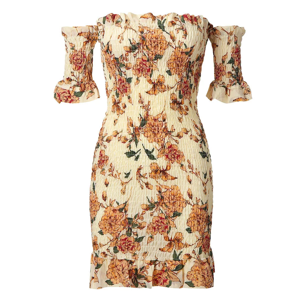 Сексуальное платье летние женские с открытыми плечами вырезом лодочкой короткий