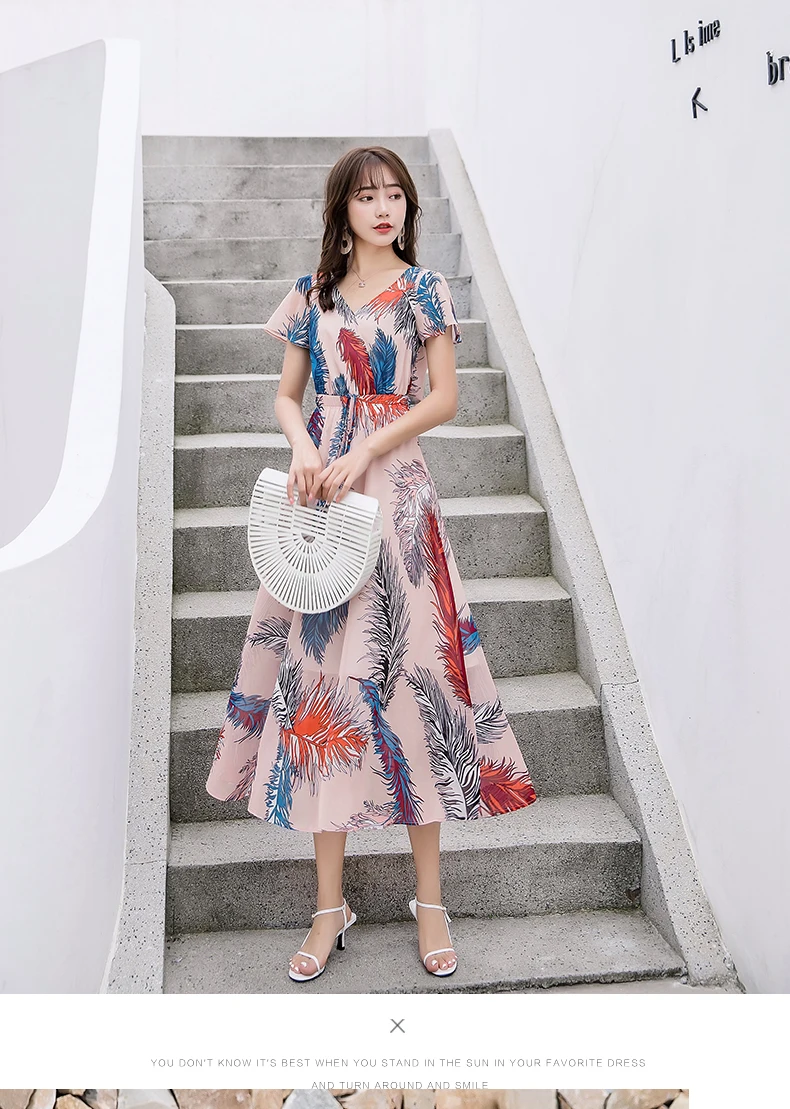 Новинка летнее женское длинное шифоновое платье с цветочным рисунком Элегантное