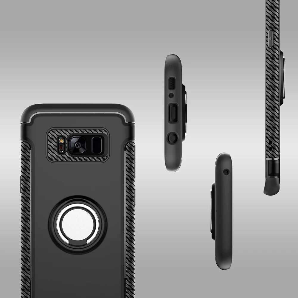 Для samsung Galaxy S8 плюс Чехол Жесткий ПК и ТПУ задняя крышка Kickstand палец кольцо