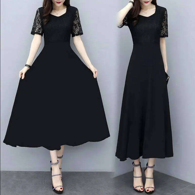 Женское платье Дамское летнее кружевное модное вечернее с короткими рукавами