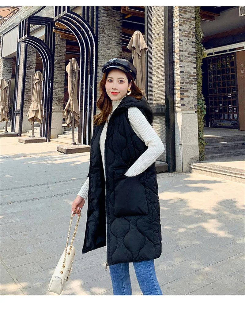 New fashion thicken warm cotton down vest women single button loose version long sleeveless coat women winter veste femme