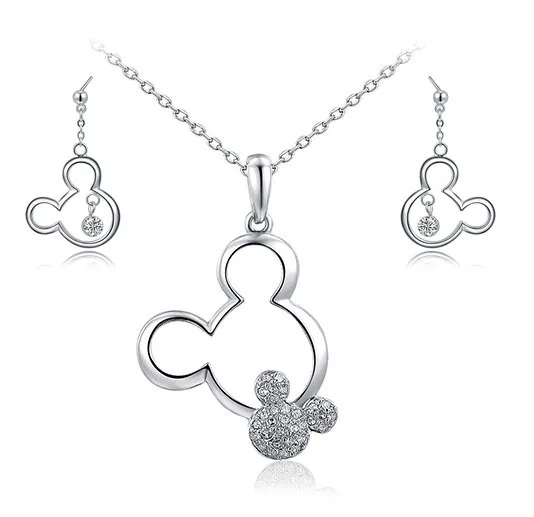 Platinum jewelry set Ювелирные наборы, Подарочная подвеска «Микки мауз», ожерелье, висячие серьги, австрийский кристалл, модное свадебное ожерелье, набор для женщин - Окраска металла: Platinum jewelry set
