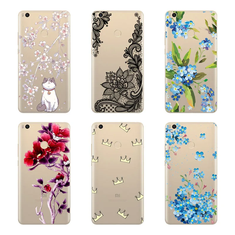 xiaomi mi max 2 Case Silicon Black Painting flower Soft TPU Back Cover for Protect Phone cases shell |
