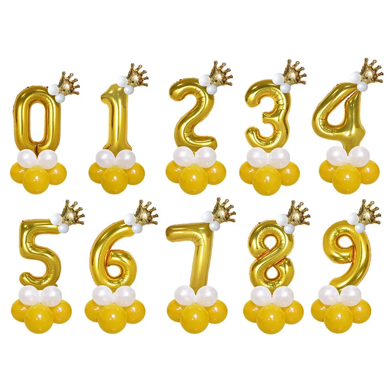 gold 16 шт./лот, воздушные шары с золотой короной, 30 дюймов, шары с цифрами, шары с днем рождения детей, декор для детского душа, Детские игрушечные шары из латекса - Цвет: gold