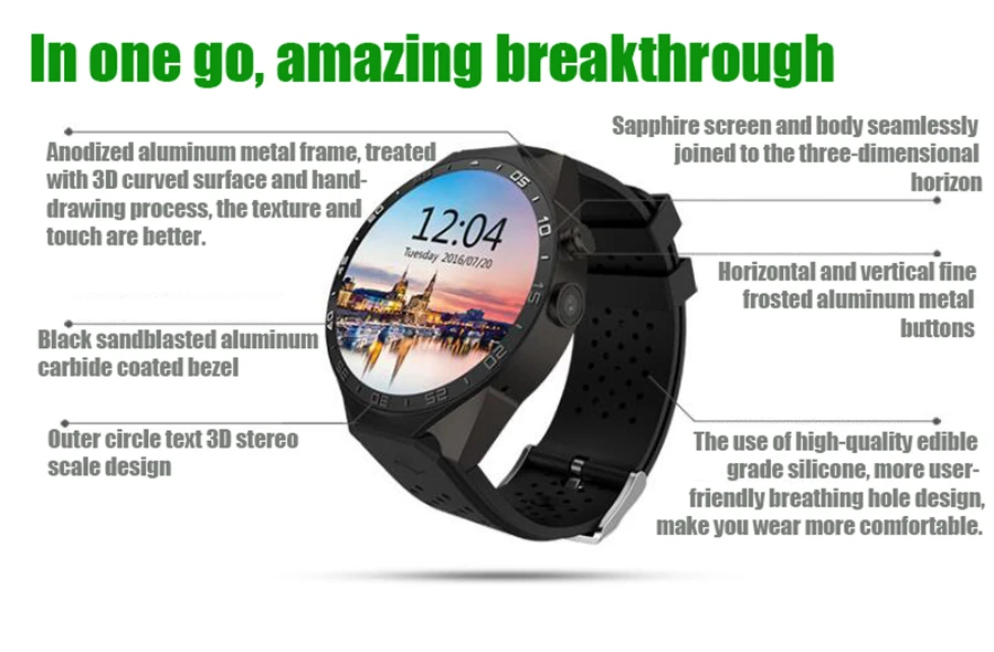 Android KW88 1,39 дюймовый экран высокой четкости wifi 3g gps MTK6580 Четырехъядерный 4G+ 512 M сердечного ритма Bluetooth спортивные Смарт-часы