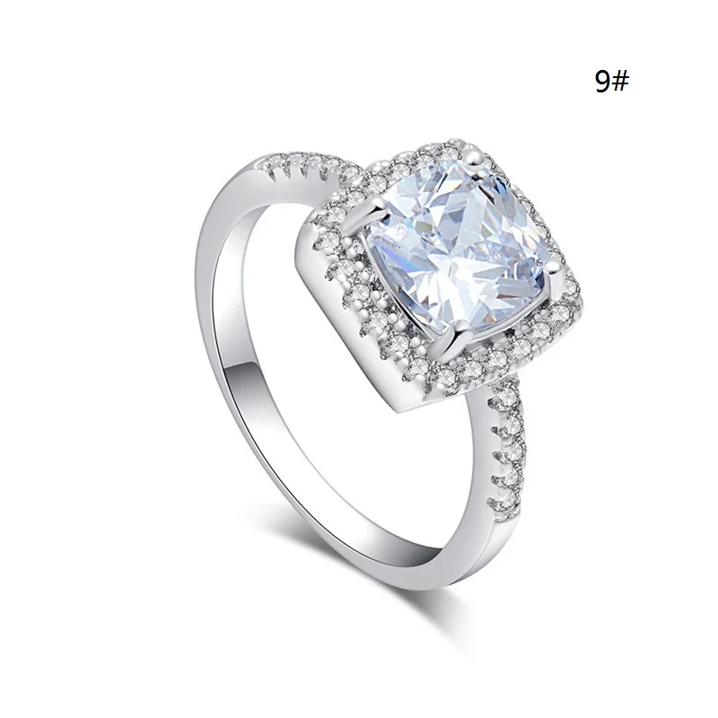 ring 9 Shuangr серебристый цвет модные ювелирные наборы кубический циркон эффектное ожерелье и серьги кольца, свадебные украшения для женщин подарок - Окраска металла: ring 9