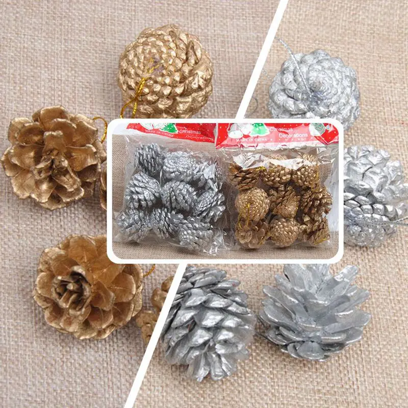 9 шт. золото рождественские украшения сосновые шишки DIY Xmas елочные украшения кулон для рождественской вечеринки украшения домашнего декора