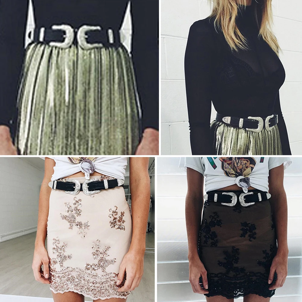 Для женщин богемный ремень Винтаж Металл кожа двойной пряжки ремня пояс Ceinture Femme