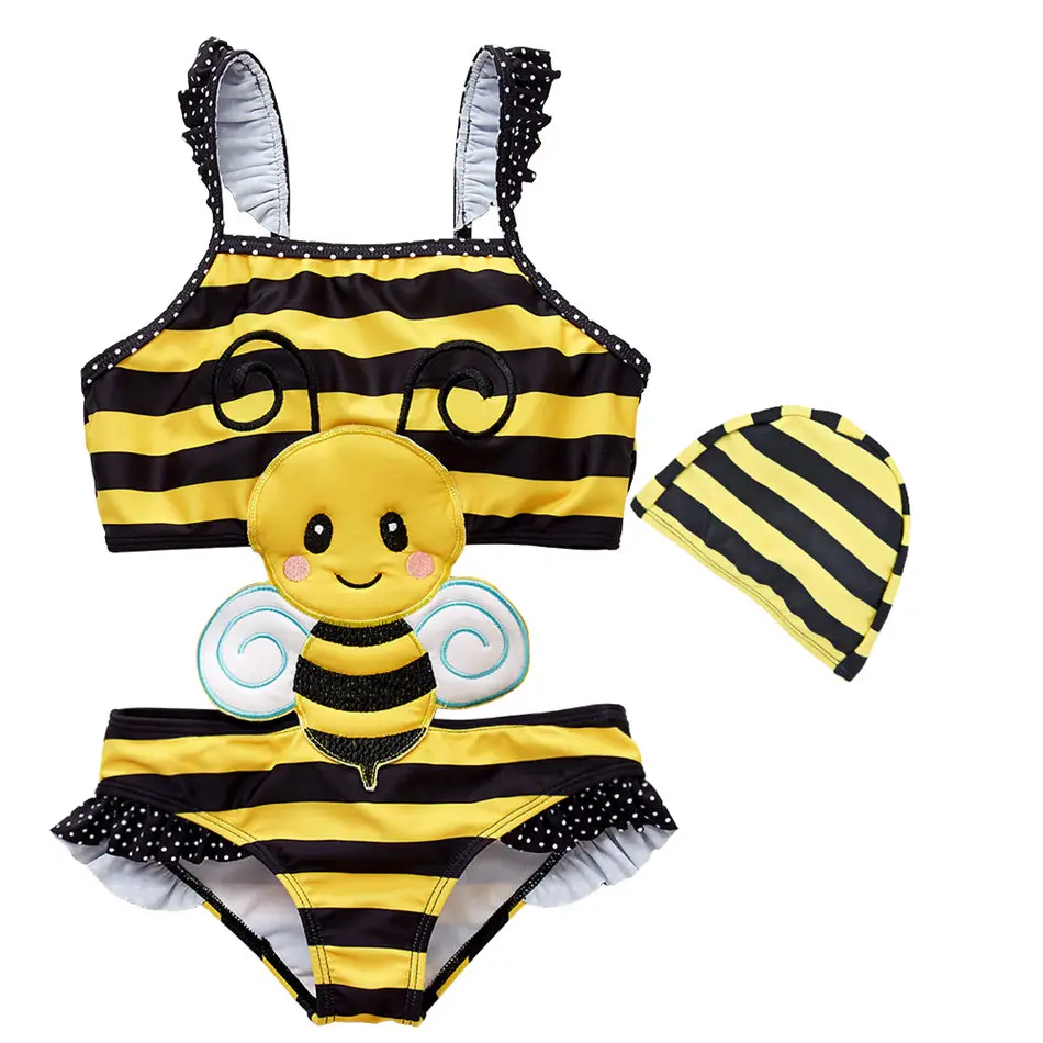 Купальник Kavkas для маленьких девочек Цельный купальник с шапочками и мультяшными