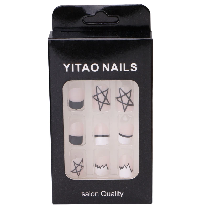 24 шт. черный и белый французский дизайн ногтей накладные ногти Советы Декор