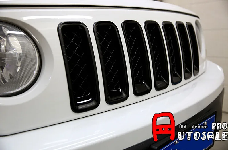 ABS внешний вид сзади Черная передняя Центр решетка гриль FrameTrims 7 шт. для Jeep Patriot 2011