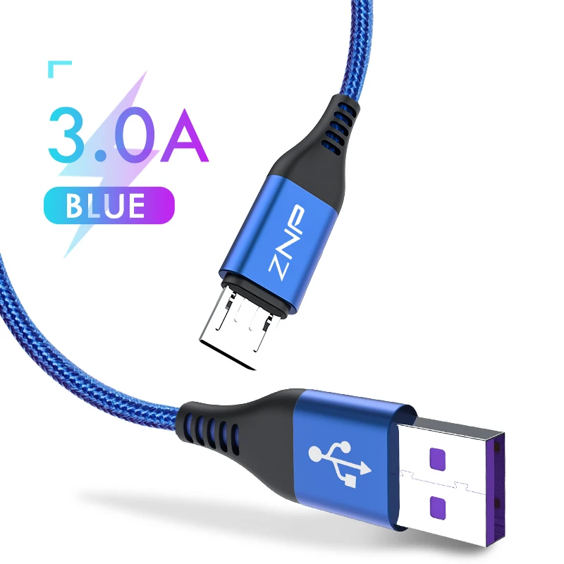 ZNP, 3 А, кабель Micro USB для быстрой зарядки для Redmi Note 5, 6, Pro, 4, шнур для зарядки и передачи данных для samsung, S7, Redmi, 7, Android, кабель Micro USB - Цвет: Blue