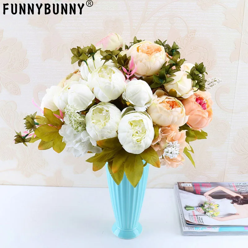 Fake Flowers Vintage Artificial Peony Silk Wedding Home Decoration Pack of 1 (champagne) | Дом и сад