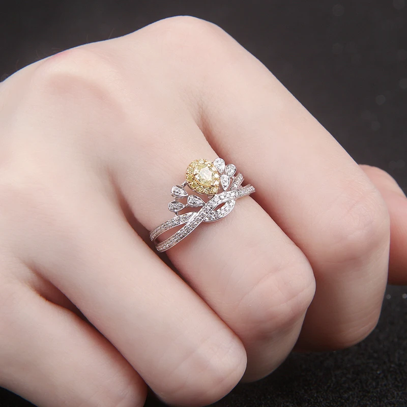 Однотонное 18K Белое Золото 1CTW центр 0 3ct грушевидный желтый Муассанит кольцо