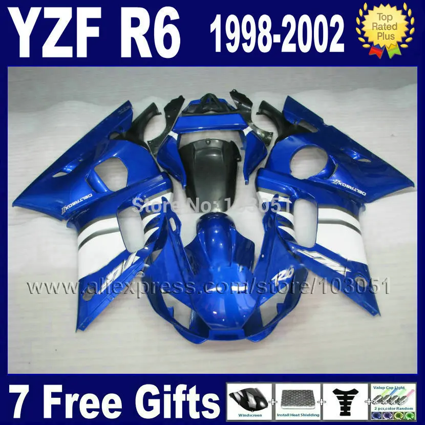 Комплект обтекателей из АБС пластика для YAMAHA 1998 YZF R6 1999 2000 2002 синий белый 98 99 00 01 02