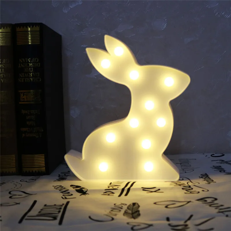 Lovely Rabbit Luminaria LED Night Light Bedside Lamp Letter Wall Decorative White Pink Color Kid Gifts New Warm Lighting | Лампы и