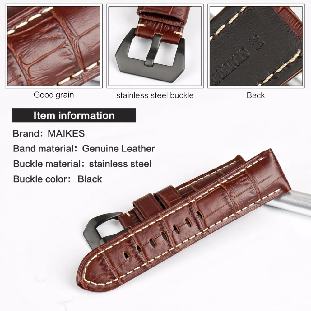 Ремешок для часов MAIKES из натуральной кожи аксессуары наручных серебристая