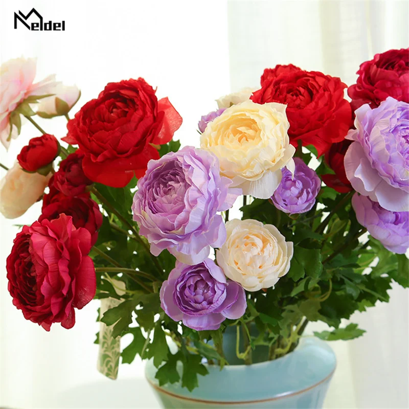 

Artificial Flowers 3 Heads White Peonies Silk Flowers Red Rose Camellia Pink Fake Flowers Home Wedding Decor Peony Bouquet Lotus