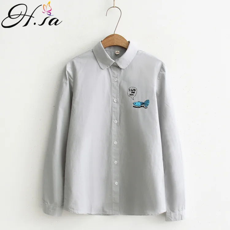 Женские блузки с вышивкой H.SA осенние Рубашки длинным рукавом и отложным