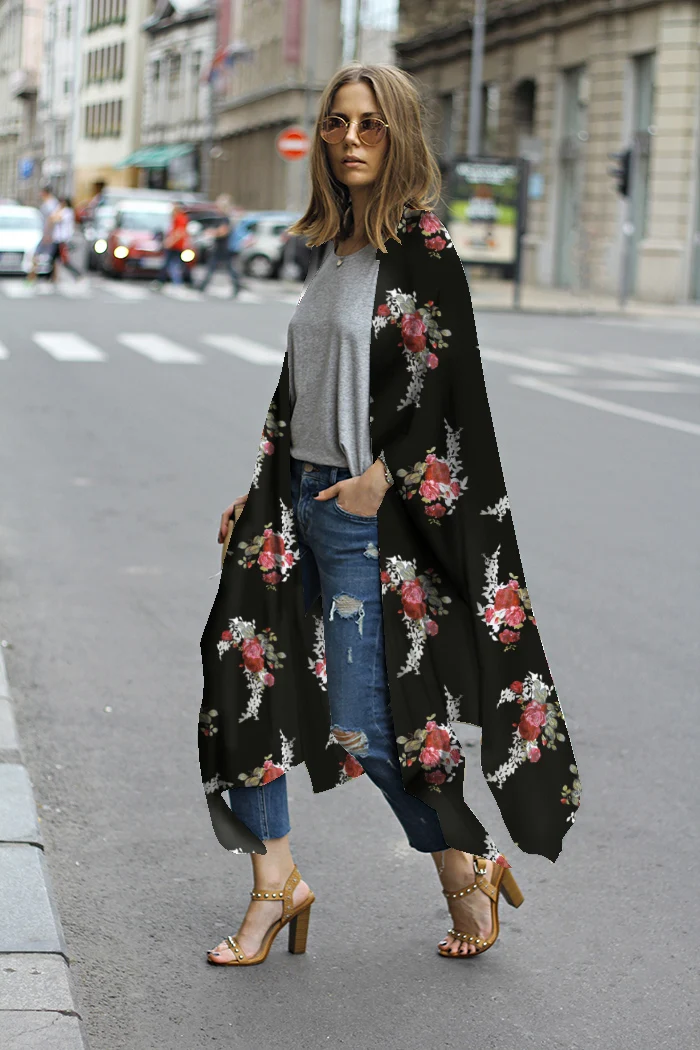 Женская длинная шифоновая накидка-кимоно, кардиган Blusa Feminina, повседневные рубашки, куртки, длинные пляжные накидки, топы blusa femin