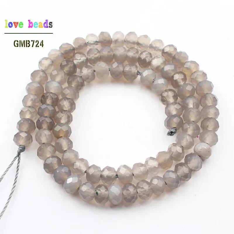 gray agate Натуральные граненые бусинки из камня Рондель, черный кварц, яшма бусины Роза Quartzs Jaspers Амазонит разделительные бусины 4*6 мм DIY браслет 1" прядь - Цвет: gray agate